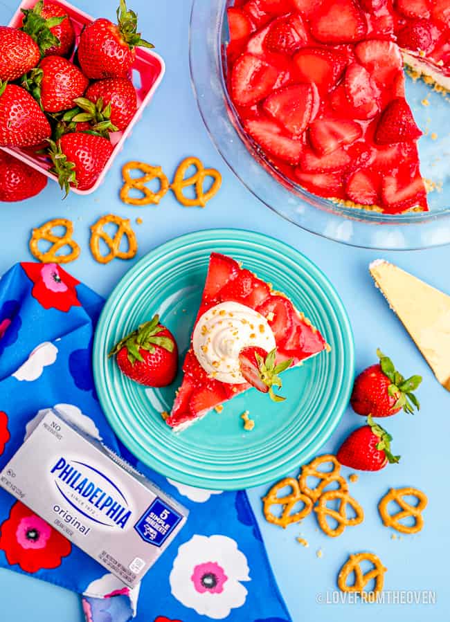 A slice of strawberry jello salad