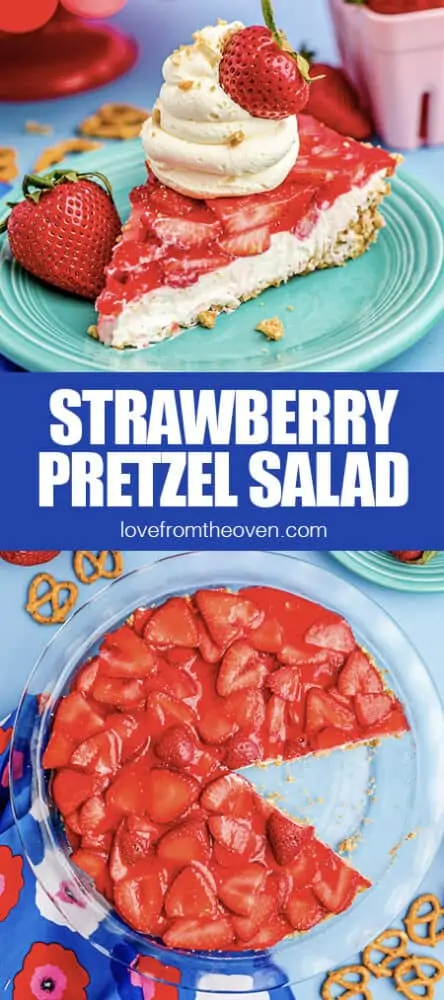 photos of a strawberry pretzel salad pie
