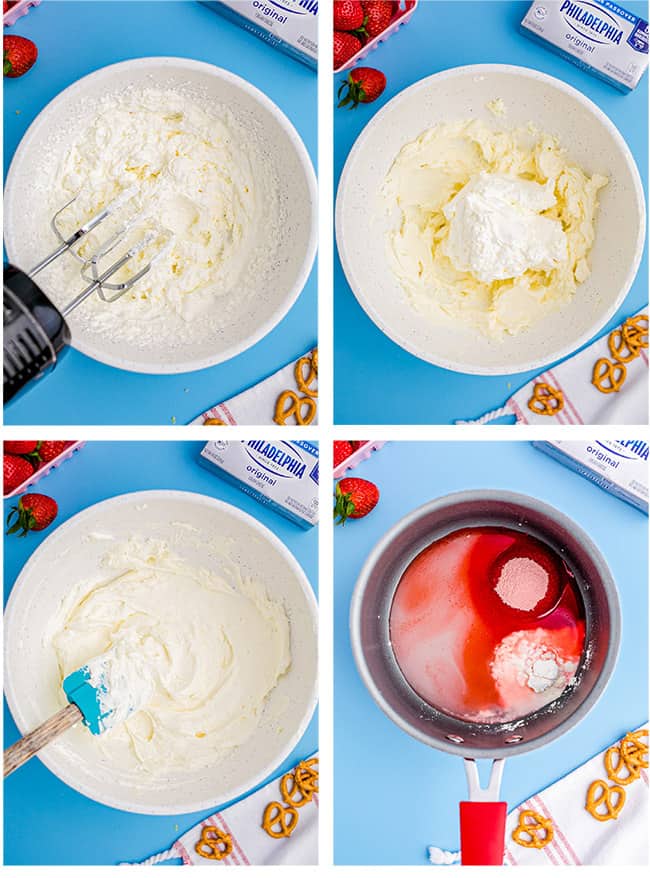 cheesecake filling being made for a strawberry pie