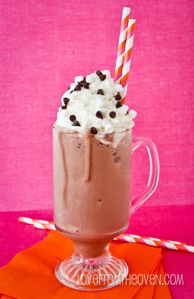 A glass of frozen hot chocolate.