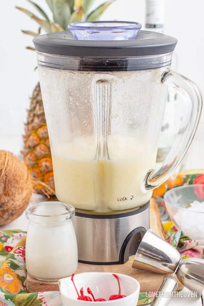 Pina colada in a blender.