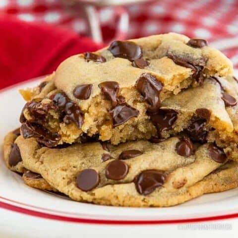 Chocolate chip cookies on a plate.