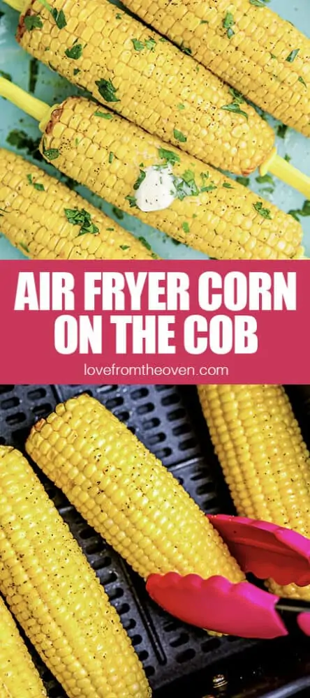 A photo of corn on the cob in an air fryer.