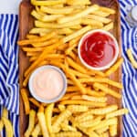 Photos of french fries made in an air fryer.