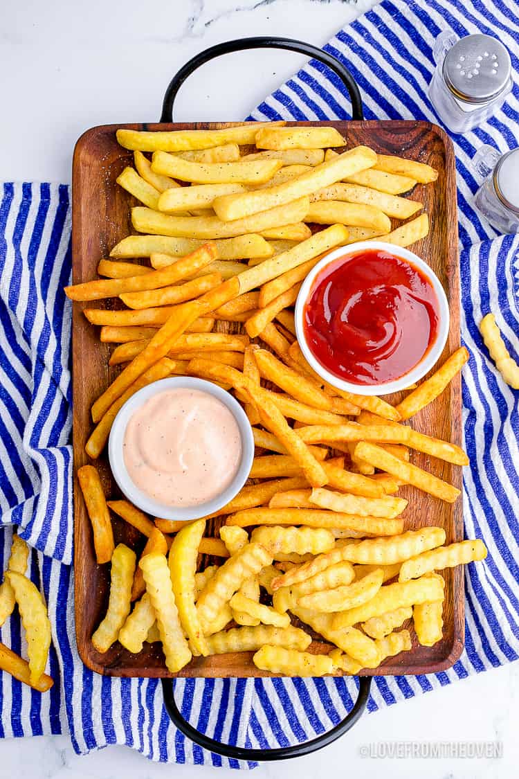 Photos of french fries made in an air fryer.
