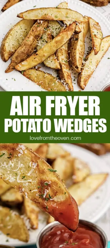 Photos of air fryer potato wedges.