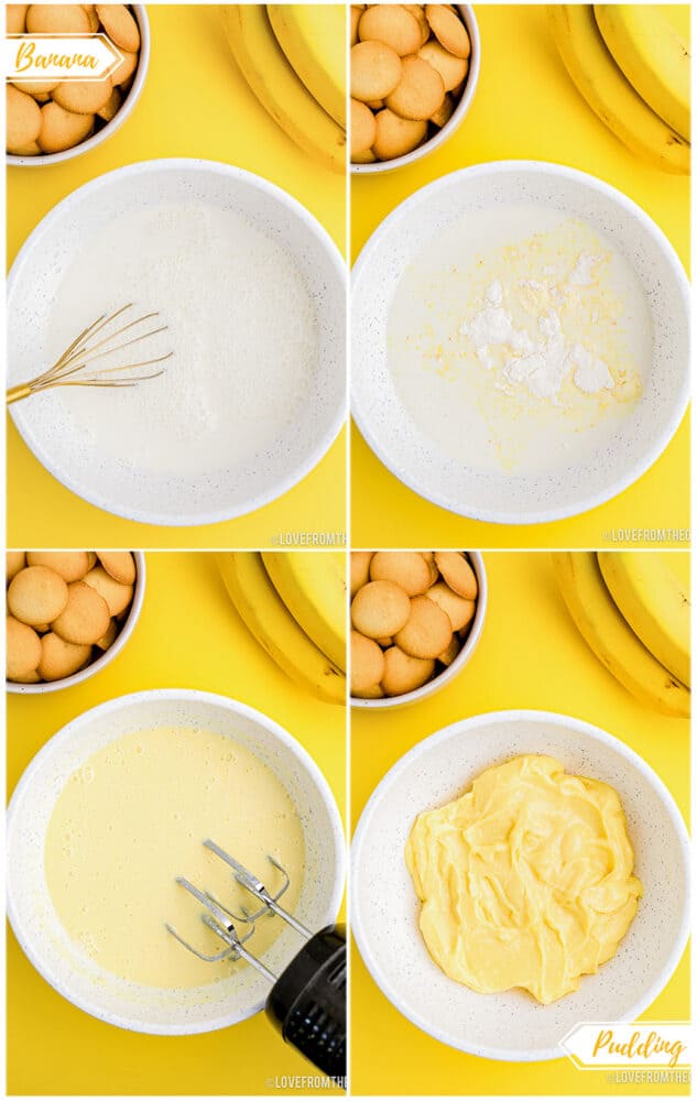 Step by step photos showing how to make banana pudding