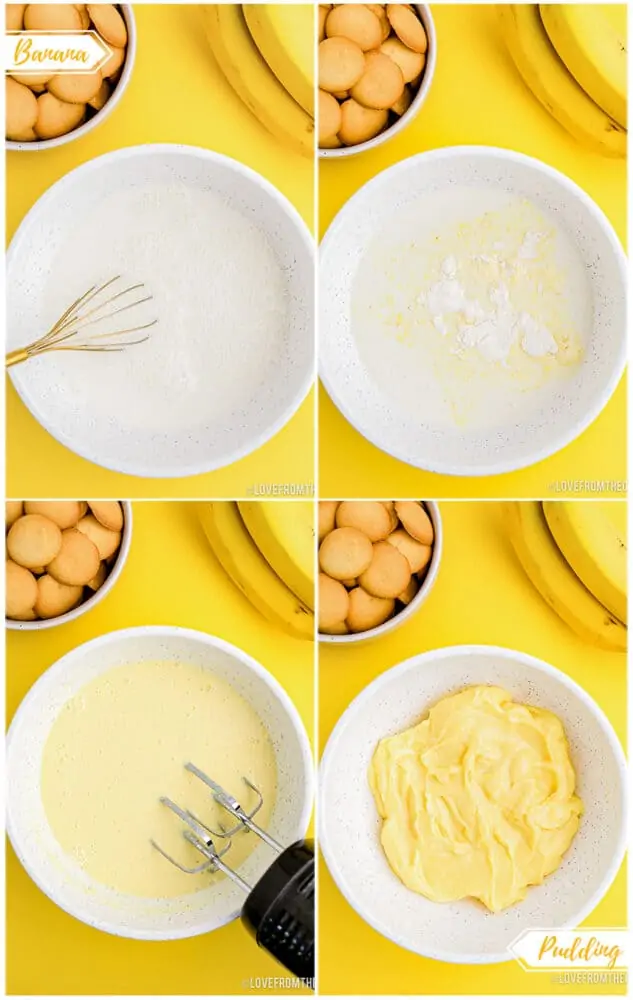 Step by step photos showing how to make banana pudding