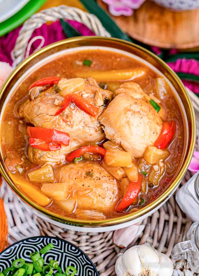 A pan full of Hawaiian chicken.