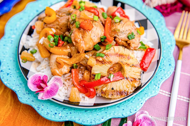 A plate full of Hawaiian chicken.