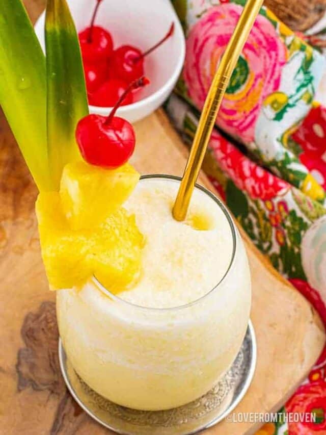 An overhead shot of a frozen pina colada.