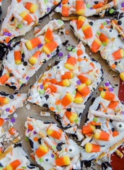 A photo of Halloween candy bark.