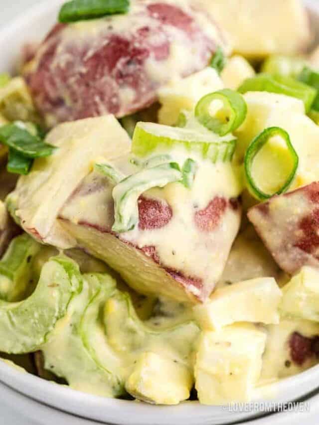 Close up photo of potato salad.