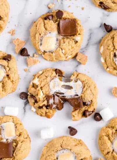 smores cookies on a marble background