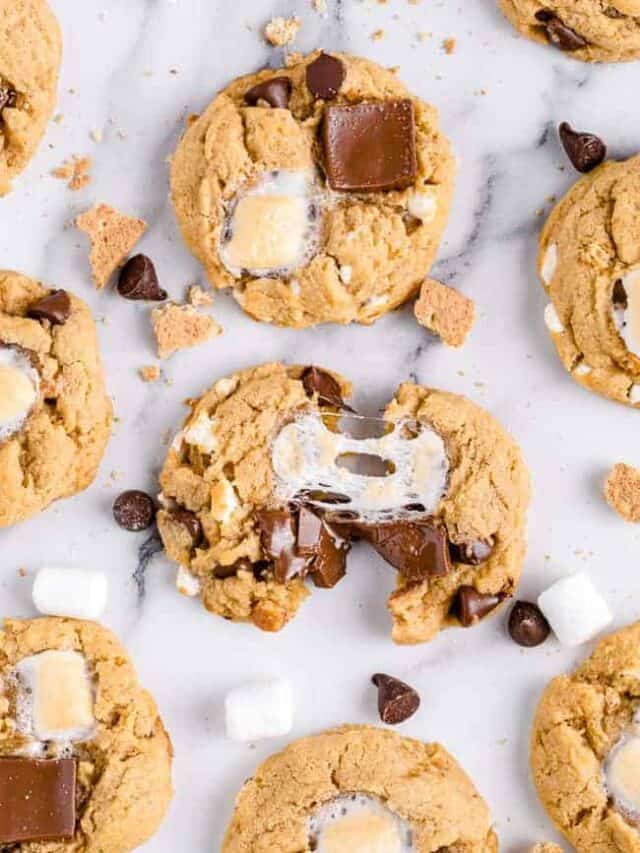 smores cookies on a marble background