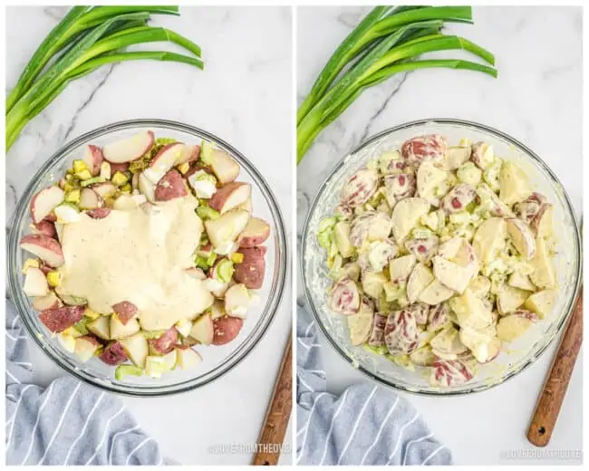 Photos showing how to make potato salad.