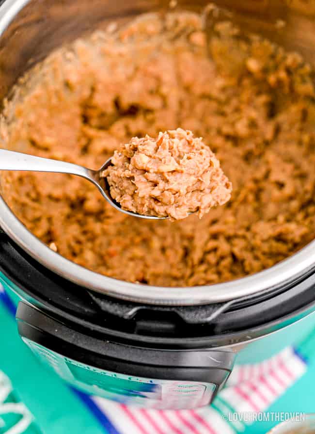 An instant pot full of refried beans.