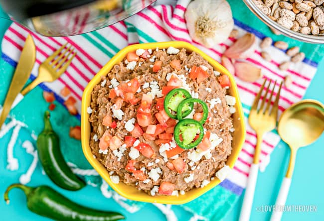 A bowl of refried beans.