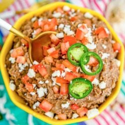 A bowl of homemade refried beans.