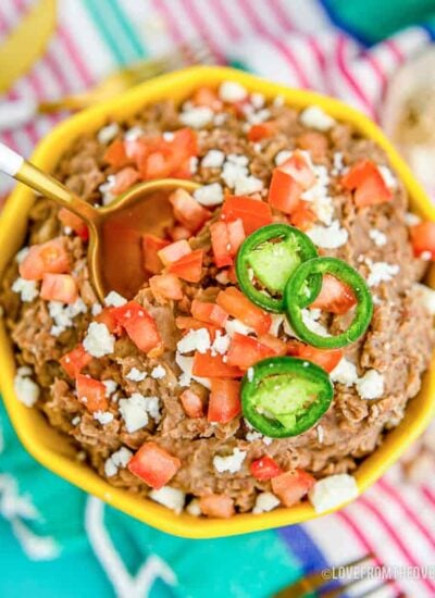 A bowl of homemade refried beans.