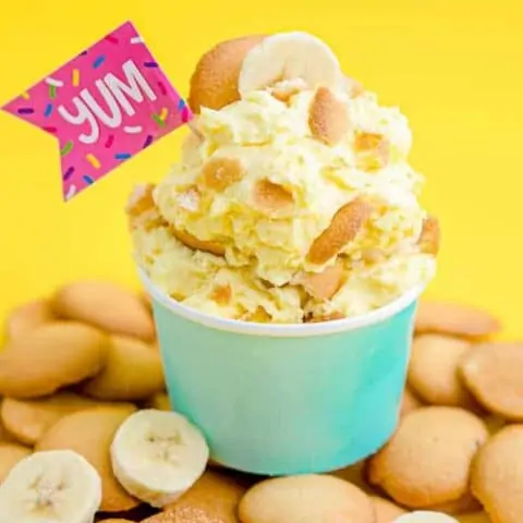 A cup of banana pudding on Nilla wafers.