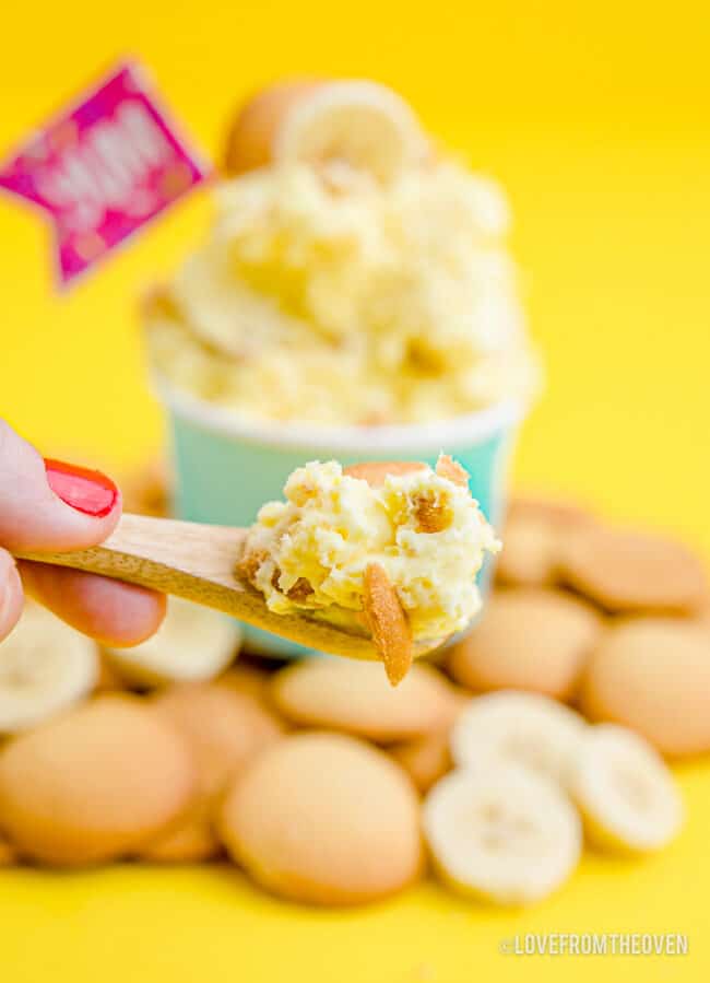 A spoonful of banana pudding. 