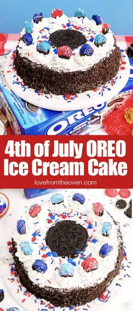 Red white and blue oreo ice cream cake.