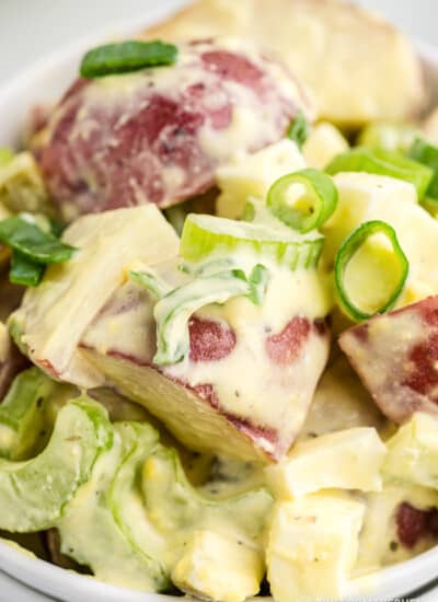 Close up photo of potato salad.