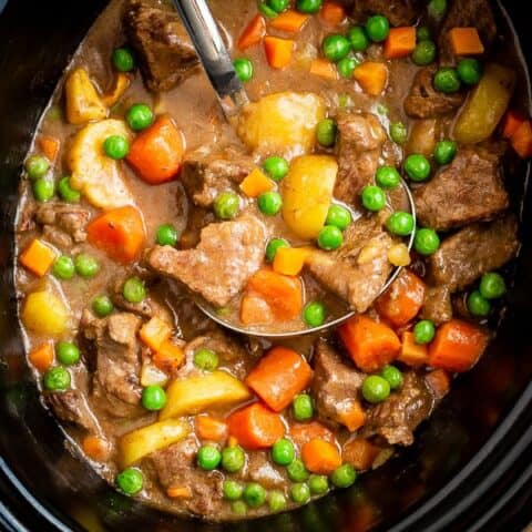 Beef stew in a crockpot.