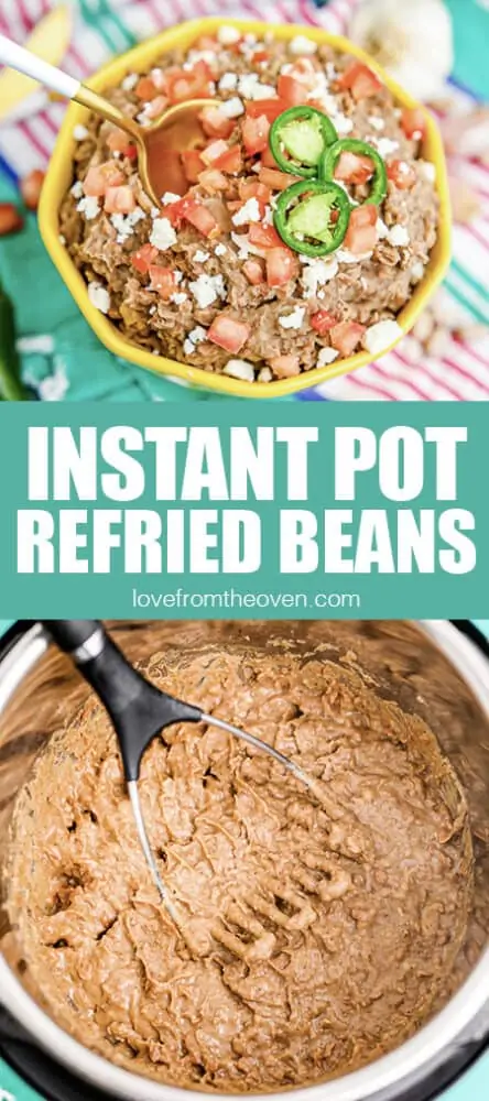 Photos of refried beans being made in an instant pot.
