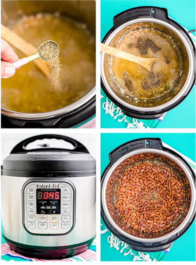Refried beans being made in an instant pot.