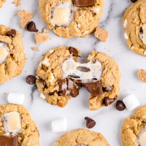 smores cookies on a marble background