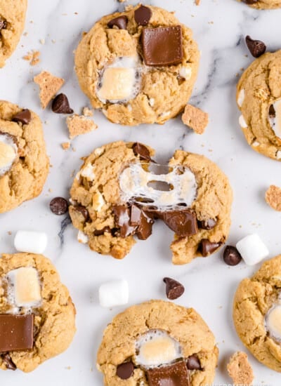 smores cookies on a marble background