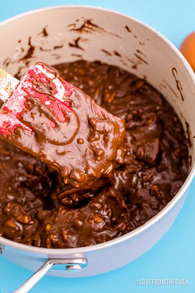 Icing for Texas Sheet Cake in a pot.