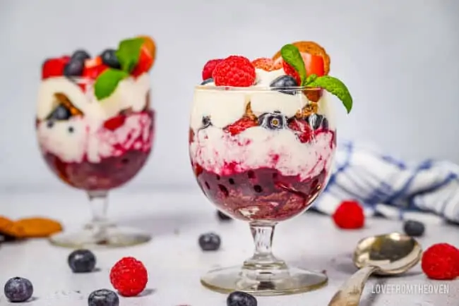 Glasses of berry compote.