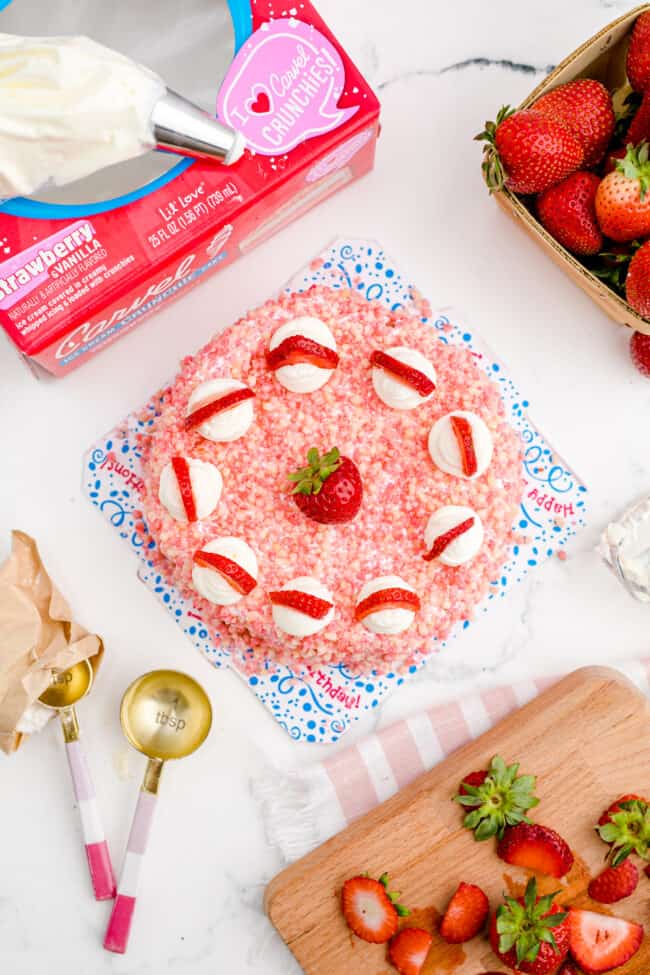 A strawberry ice cream cake.