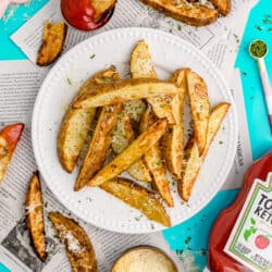 A plate of air fryer potato wedges.