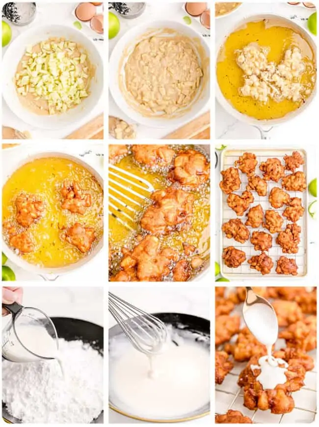 photos showing how to make apple fritters.