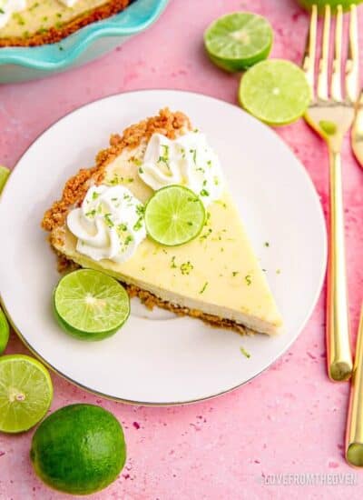 A slice of key lime pie on a plate.