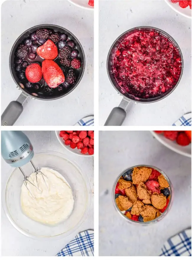 Photos showing how to make berry compote.