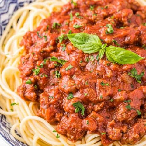 A plate of spaghetti.