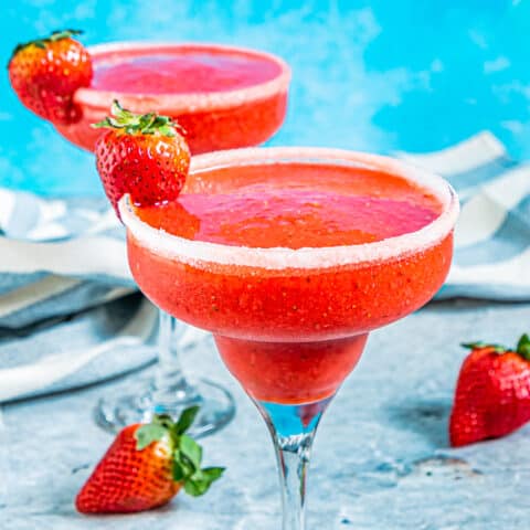 A glass of strawberry daiquiri