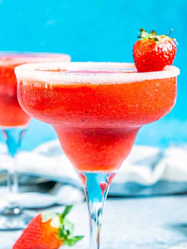 A close up photo of a strawberry daiquiri