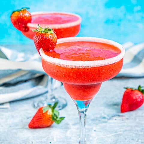 A photo of glasses of strawberry daiquiri