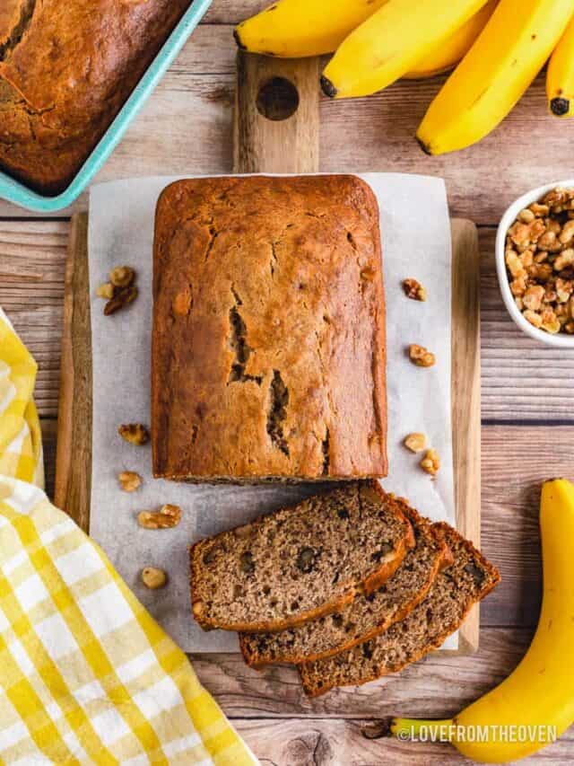 overhead photo of banana nut bread
