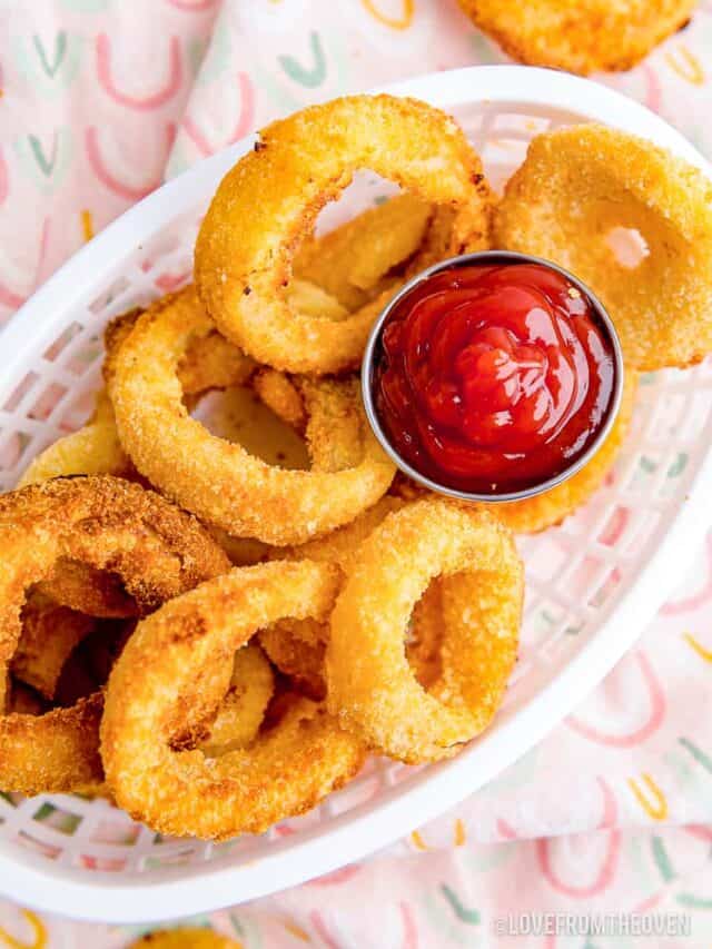 a basket of onion rings