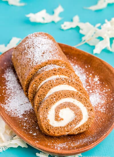 A libbys pumpkin roll on a blue background