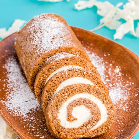 A libbys pumpkin roll on a blue background