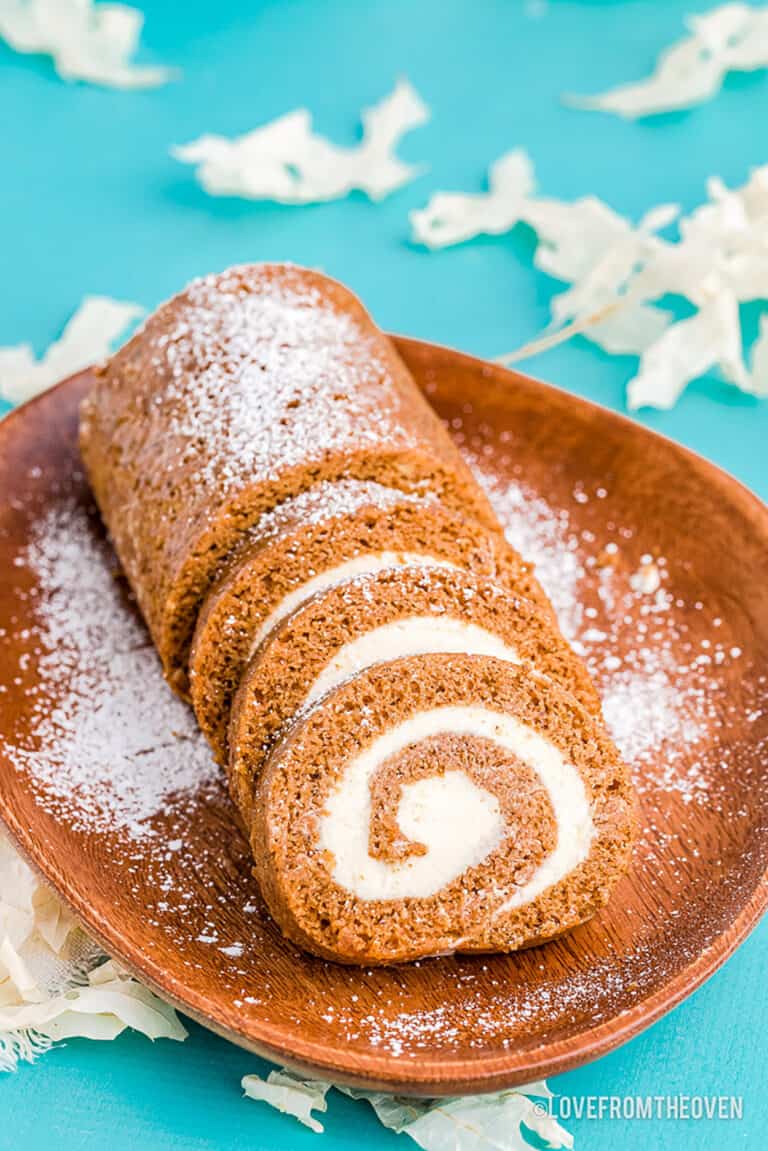 A libbys pumpkin roll on a blue background