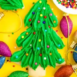 a close up photo of a Christmas tree sugar cookie.